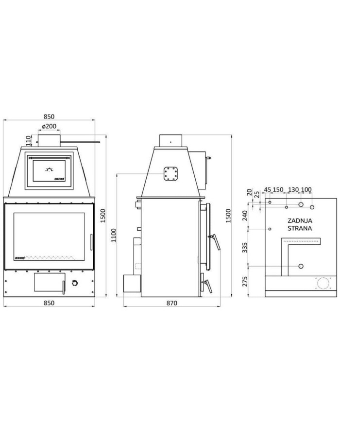 Senko Central C35 kW Modern Ενεργειακό Τζάκι Ξύλου Καλοριφέρ με Φούρνο