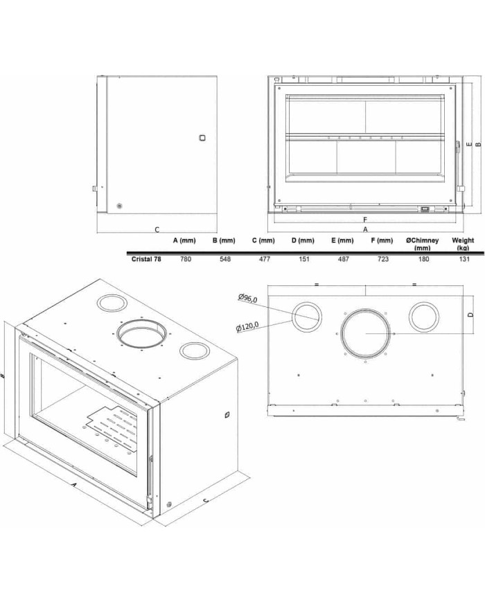 C&A Chama Cristal 78 Μαντέμι Ενεργειακό Τζάκι Ξύλου